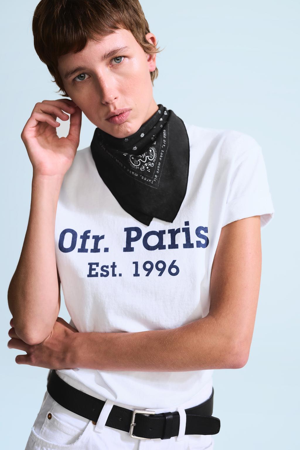 0FR. PARIS X ZARA CONTRAST SLOGAN SHORT SLEEVE T-SHIRT