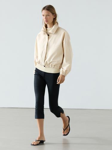 Zara High neck bomber puff jacket - Ecru