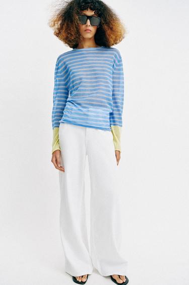 STRIPED KNIT JUMPER - Sky blue by Zara