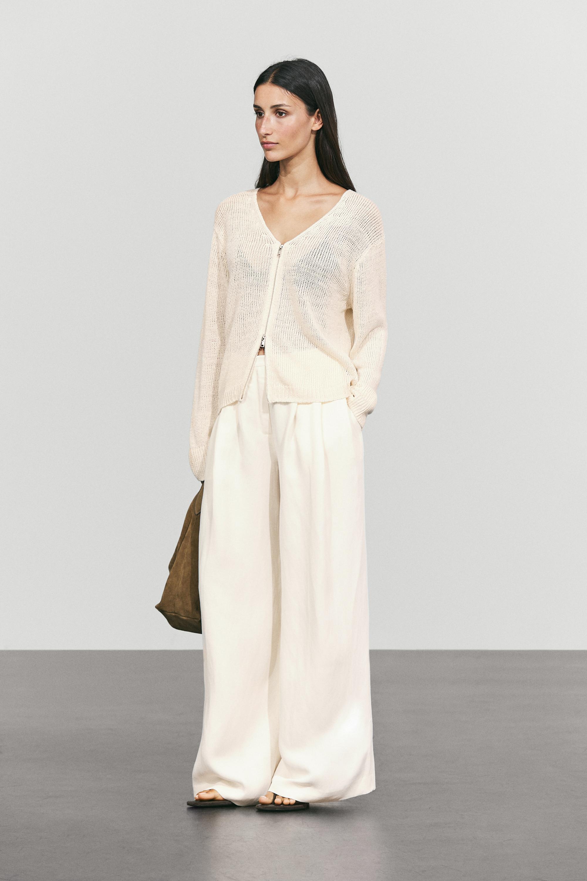 100% linen knit zip-up cardigan