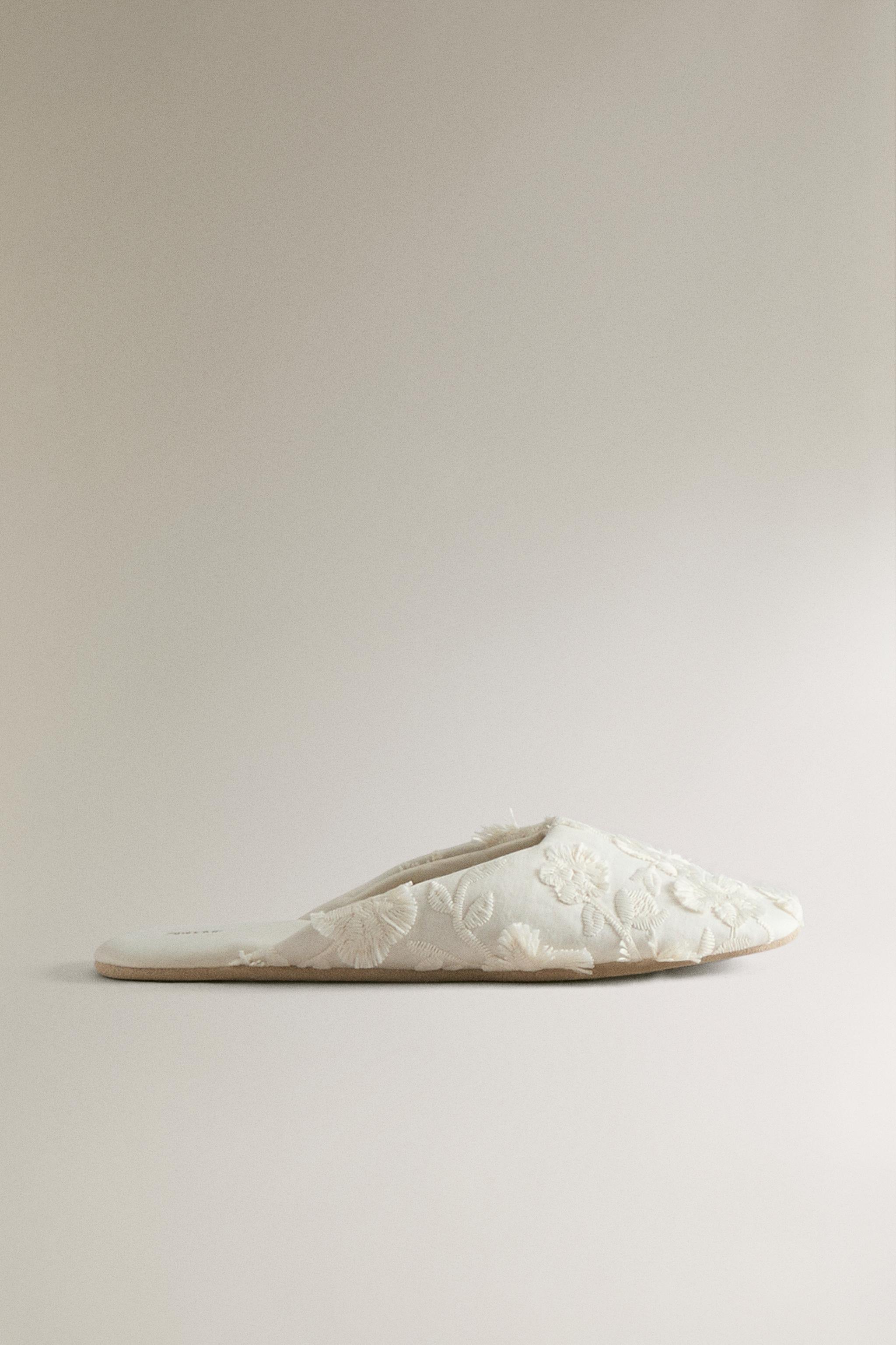 FLORAL MULE SLIPPERS WITH LEATHER SOLE