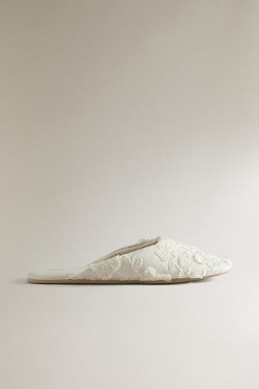 FLORAL MULE SLIPPERS WITH LEATHER SOLE - Beige by Zara
