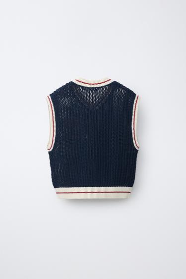 GILET EN MAILLE STYLE VARSITY FOOTBALL - Bleu marine de Zara - Image 1