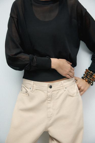 JEANS MED RELAXED FIT OG MID WAIST - LIMITED EDITION - råhvid fra Zara