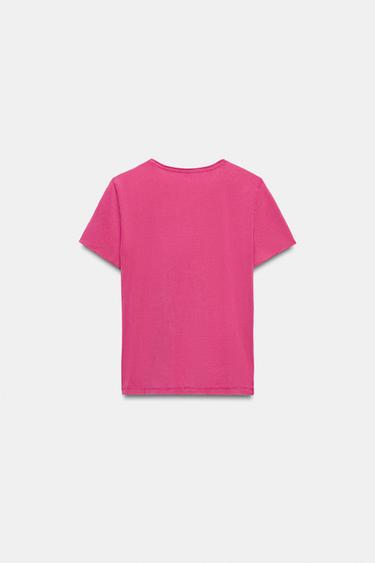 WASHED SHORT SLEEVE T-SHIRT - Fuchsia by Zara - Image 4