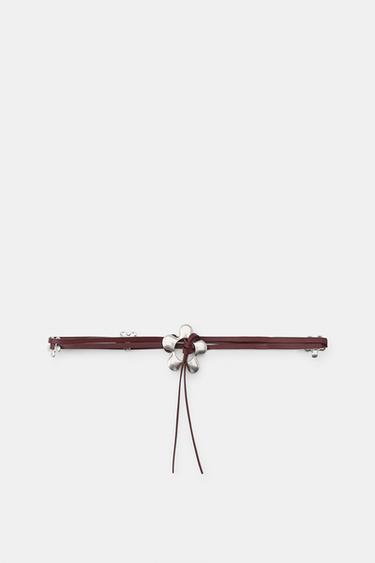 DOUBLE LEATHER EFFECT BELT WITH FLOWERS - Dark red by Zara