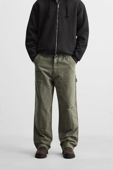 TROUSERS WITH CARPENTER POCKET - Green by Zara