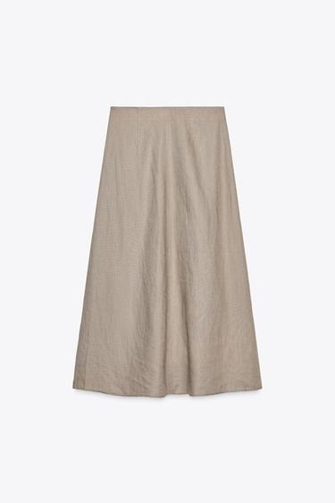 ZW COLLECTION 100% LINEN MIDI SKIRT - Mink by Zara - Image 2