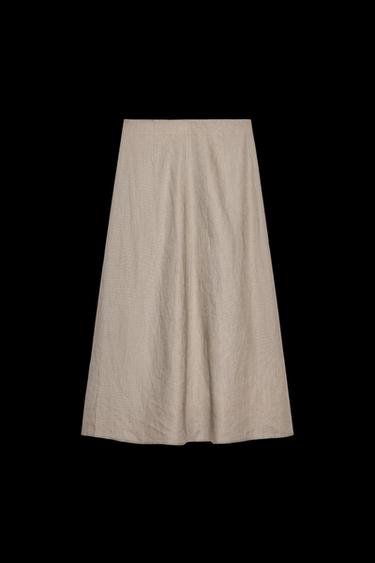 ZW COLLECTION 100% LINEN MIDI SKIRT - Mink by Zara