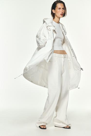 Zara OVERSIZED MULTI-POSITION HOODED PARKA ZW COLLECTION - White