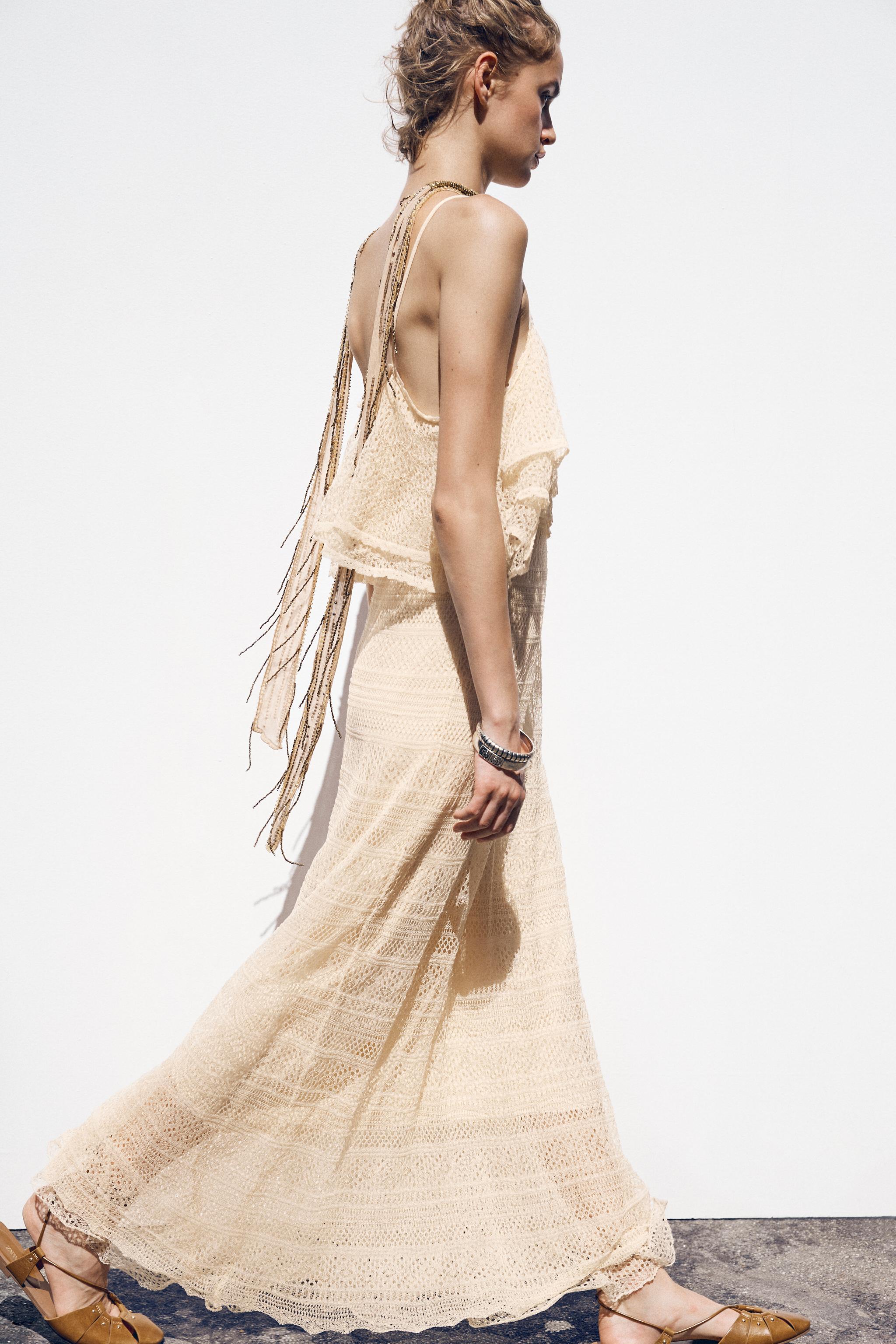 【ZARA】POINTELLEニットフリルワンピース 3920/288/725 POINTELLE KNIT RUFFLED DRESS - Butter | ZARA United States