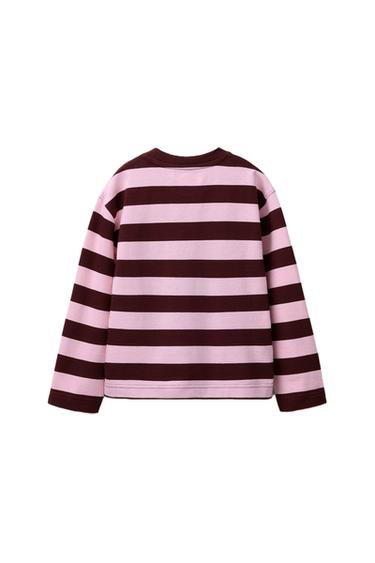 GESTREIFTES T-SHIRT MIT GESTICKTEM HERZ - Rosa von Zara