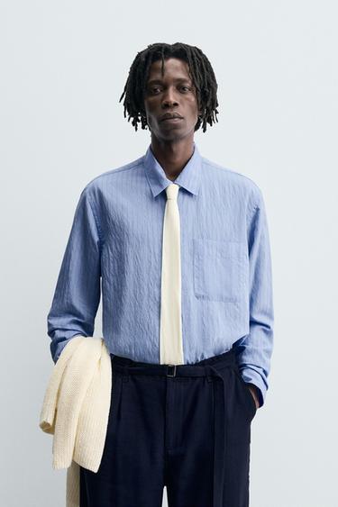 CAMISA FLUIDA RAYAS EFECTO ARRUGADO - Azul de Zara