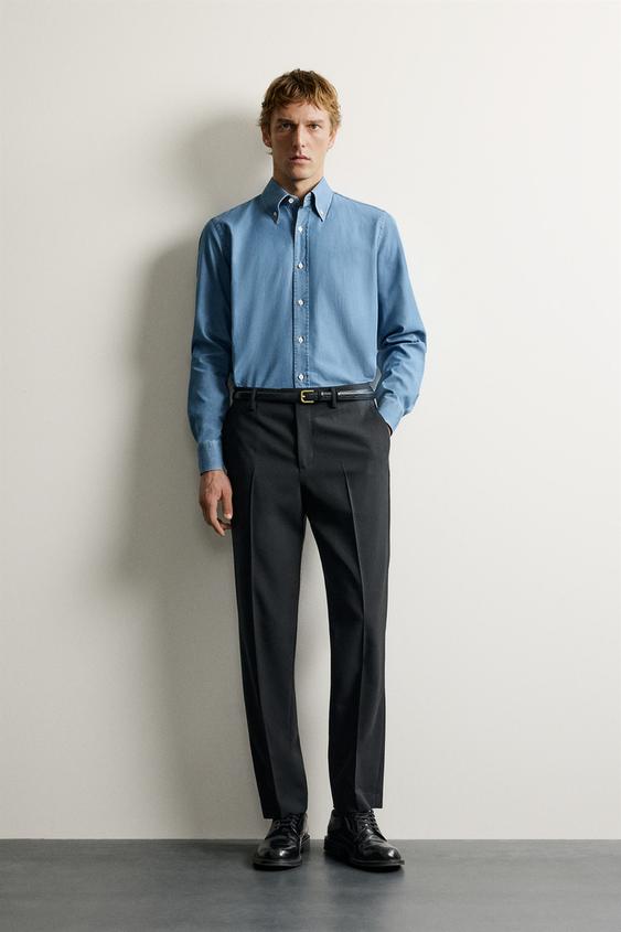 SANTA EULALIA 1843 X ZARA WASHED INDIGO CHAMBRAY SHIRT - Light indigo by Zara - Image 0