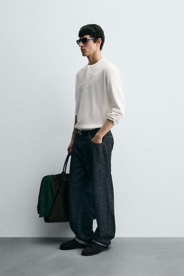 TEXTURED T-SHIRT WITH CONTRAST NECK - White by Zara - Image 3