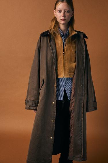 TRENCH ENCERADO CUELLO PANA - Coñac de Zara