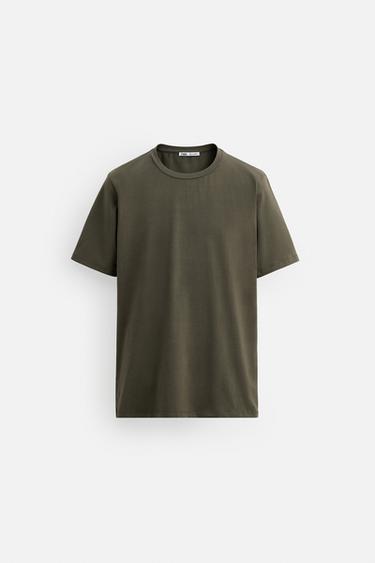 Zara BASIC SLIM FIT T-SHIRT - Khaki