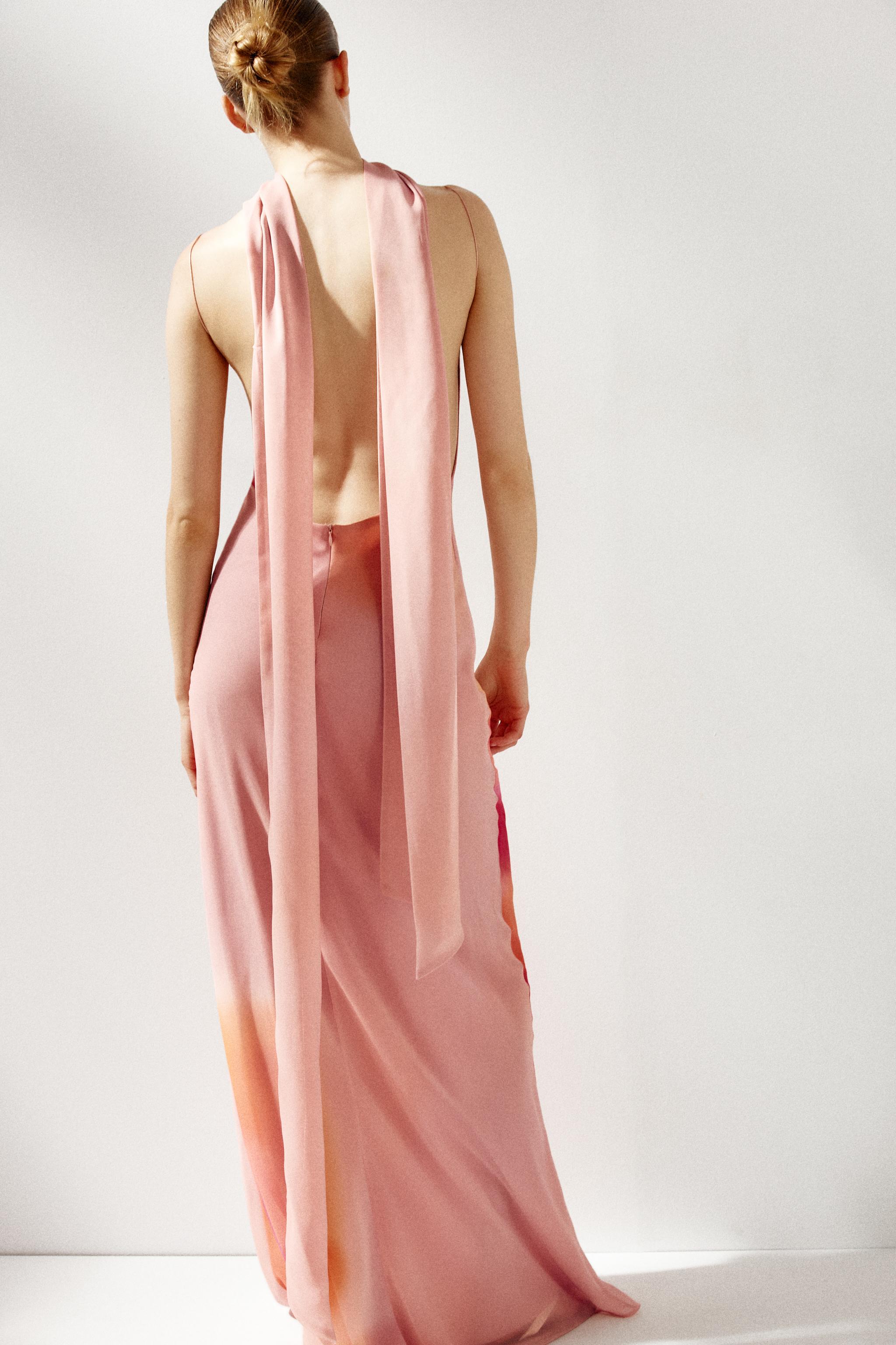 PRINTED LONG DRESS WITH SCARF Pinks ZARA United States