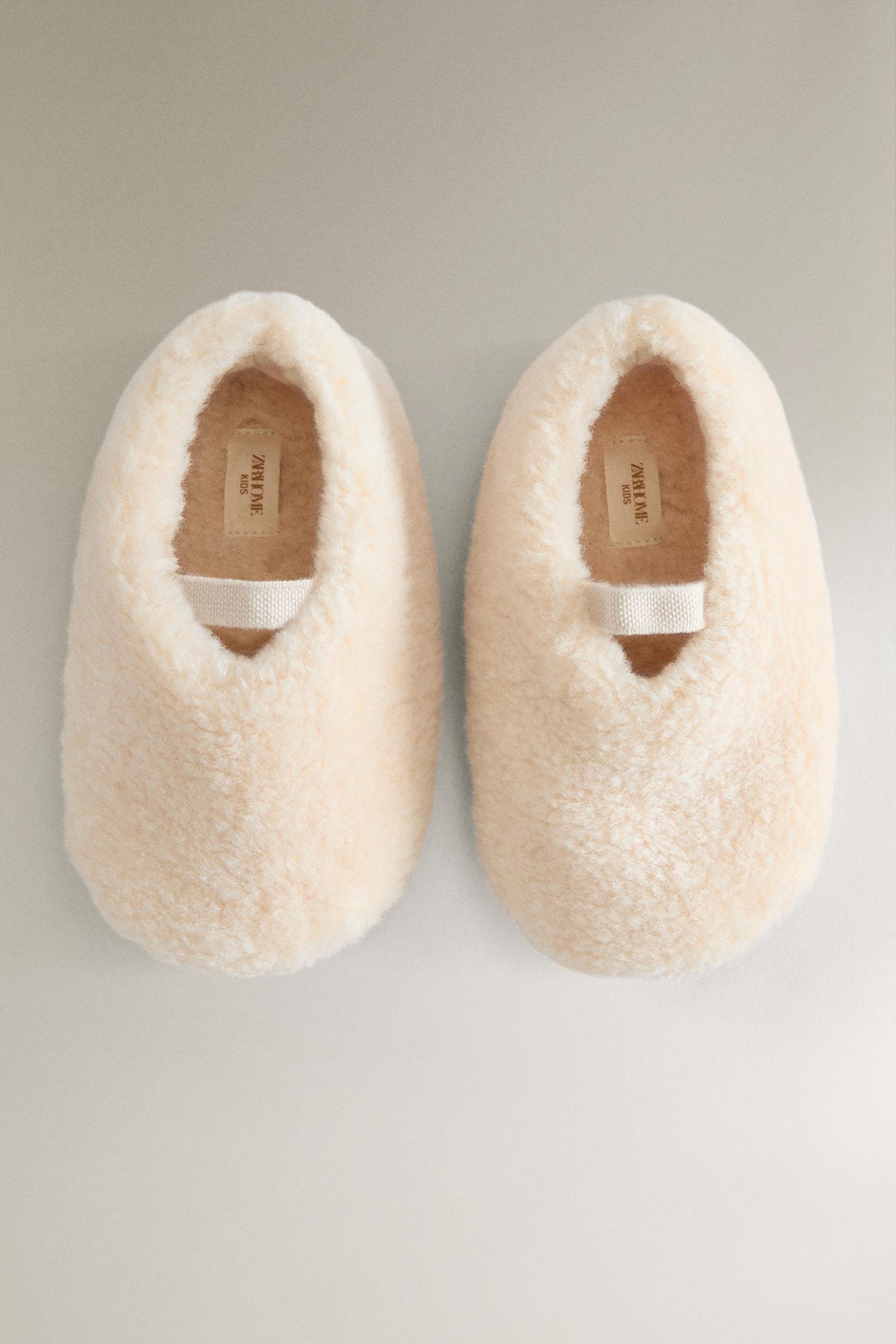 Детские балетки Zara Faux Shearling Ballerinas, цвет: Молочный белый — фото 3