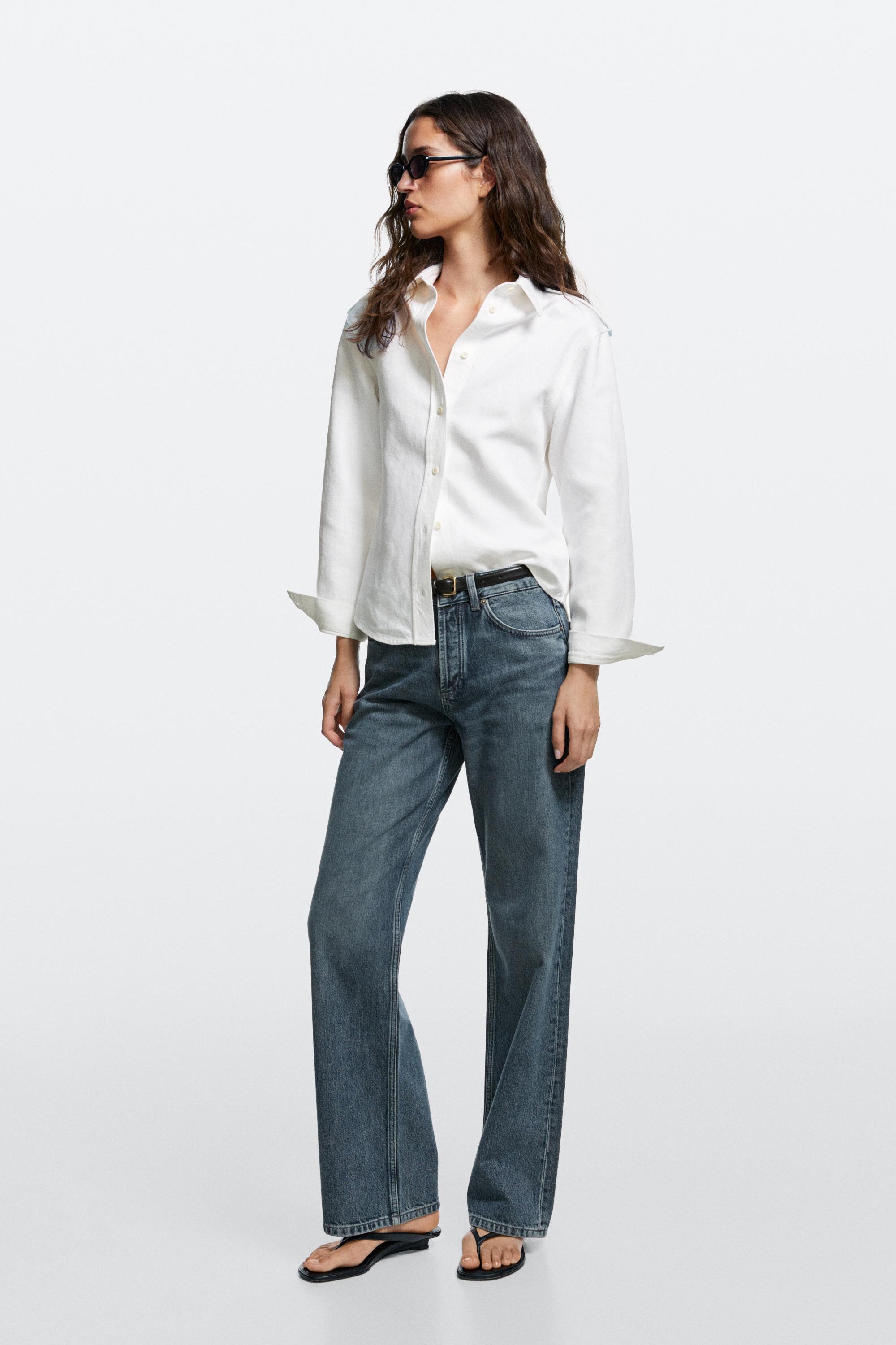 Cotton and linen blend shirt with shoulder detail — Oyster-white