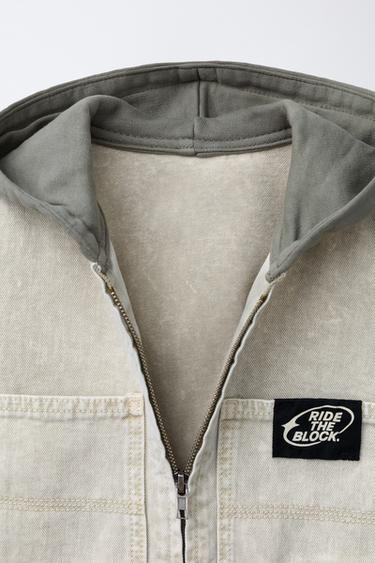 ACID WASH TWILL OVERSHIRT WITH FLEECE HOODIE - Taupe grey by Zara - Image 2