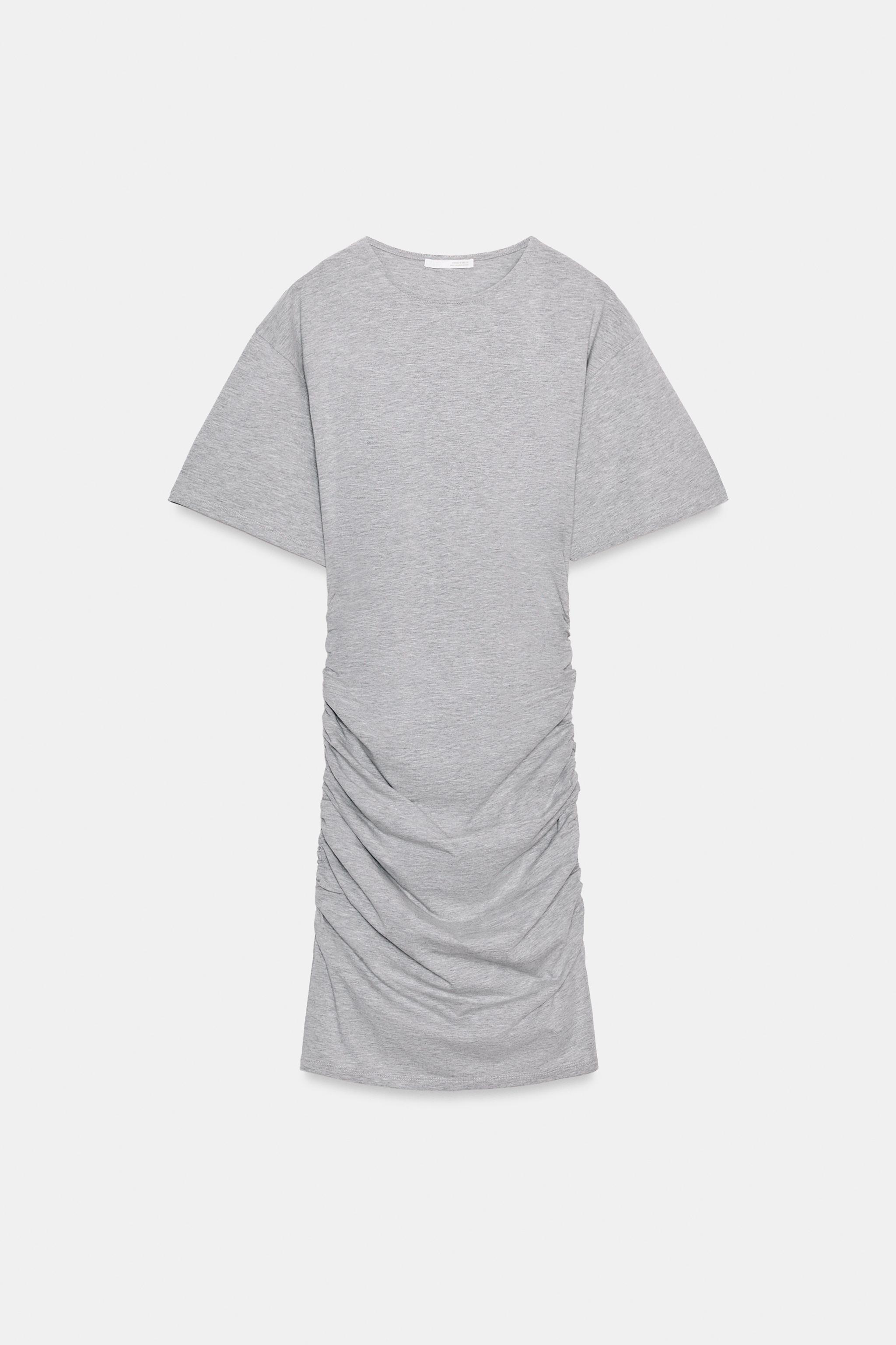 zara grey dress short Zara Trafaluc Gray Crewneck Short Sleeve Back Zip Casual Mini T-Shirt Brie