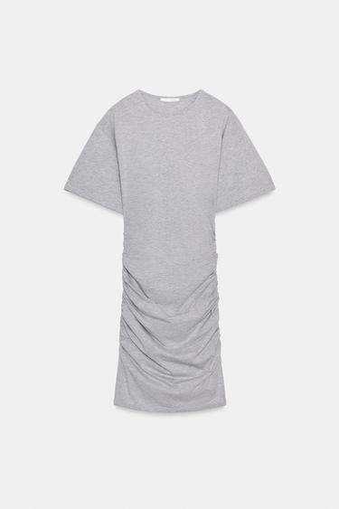 ROBE COURTE À PLIS - Gris chiné de Zara