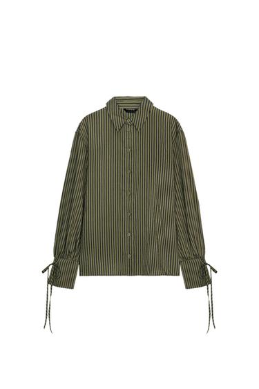 STRIPED SHIRT WITH BOWS - Dark khaki by Zara