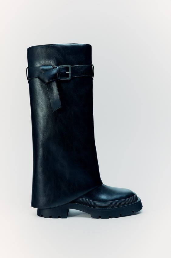 KNEE-HIGH GAITER BOOTS WITH BUCKLE - Black | ZARA South Africa