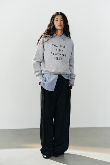 Zara TEXT PRINT SWEATSHIRT - Gray marl