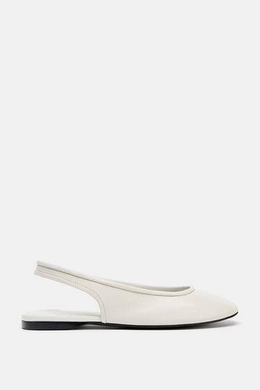 LEATHER SLINGBACK BALLET FLATS - White by Zara