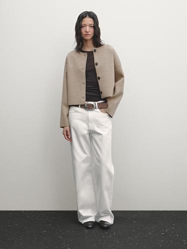 Zara Cropped knit jacket with buttons - Black gold - Image 0