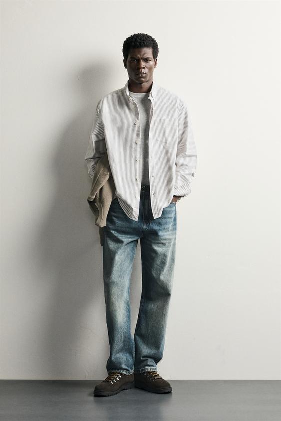 STRIPED REGULAR FIT OXFORD SHIRT - White / Green by Zara - Image 0