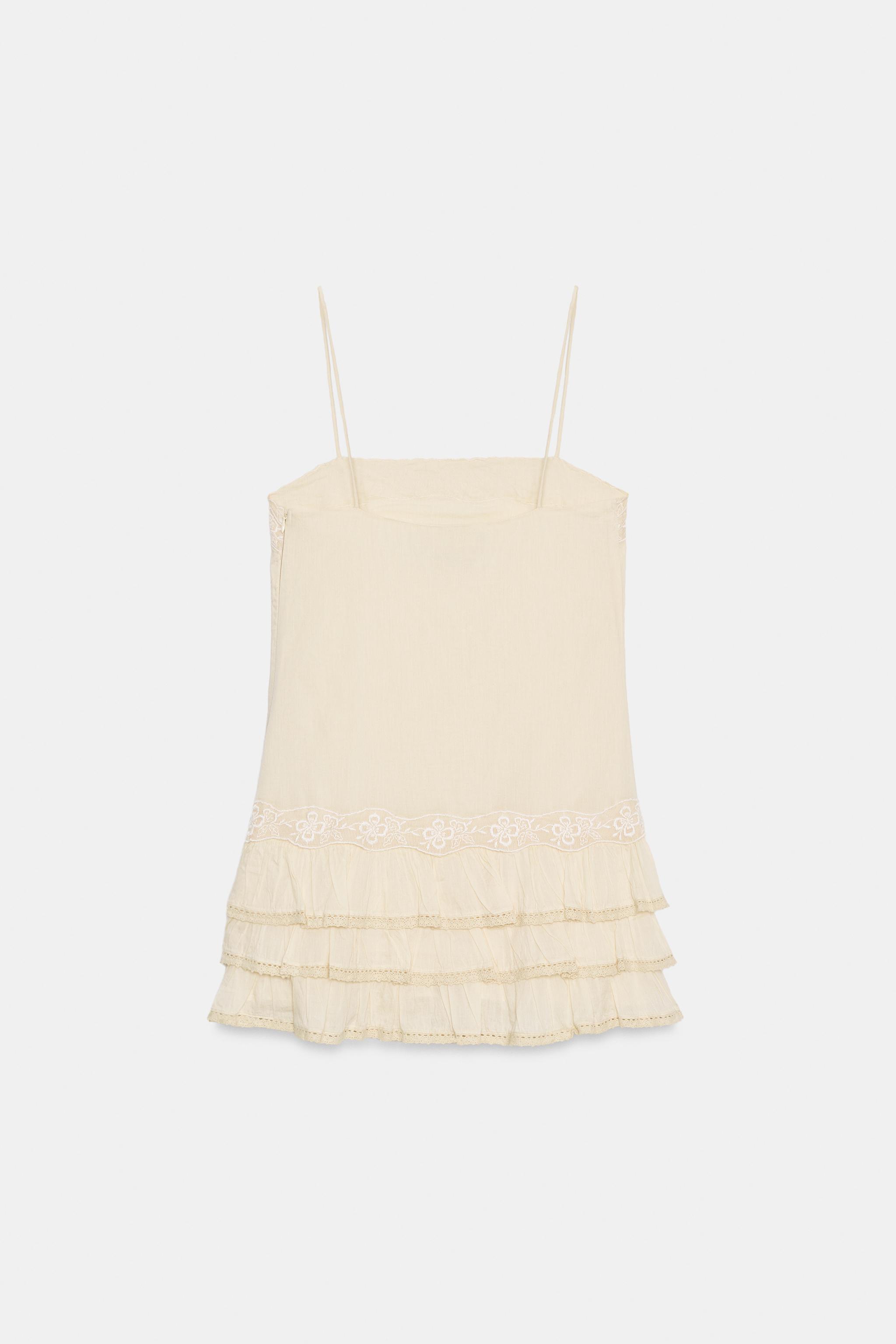 EMBROIDERED RUFFLED MINI DRESS