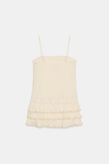 ROBE COURTE À VOLANTS BRODÉS - Jaune clair de Zara - Image 4