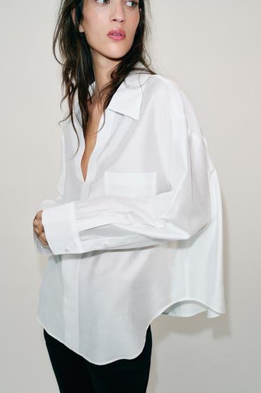 SATIN OVERSIZE SHIRT - White by Zara