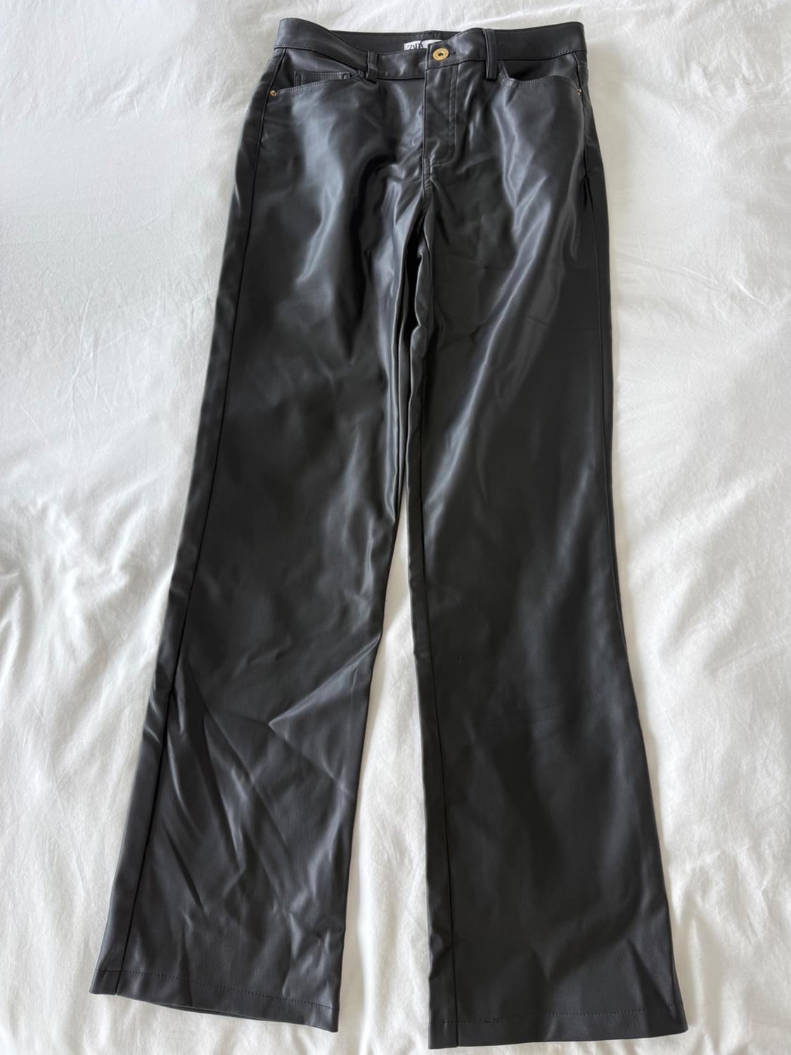 STRAIGHT FIT LONG LENGTH MID RISE FAUX LEATHER TROUSERS - Image 3