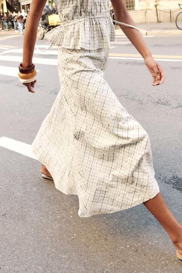 JUPE À CARREAUX BRODÉS AVEC LACETS - Blanc / Noir de Zara - Image 1