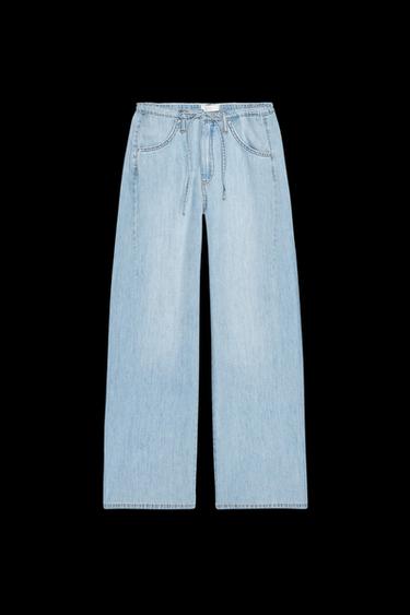 Zara FLOWY DRAWSTRING DENIM PANTS - Light blue - Image 0