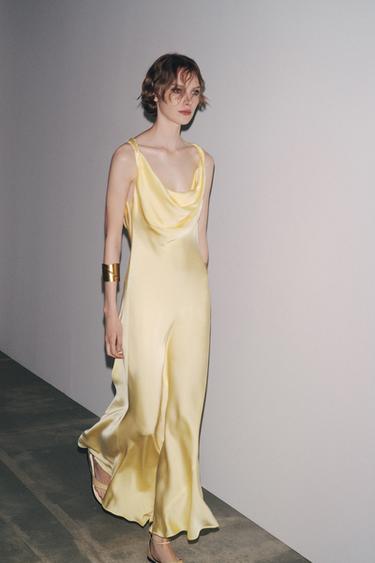 ZW COLLECTION LONG SATIN DRESS - Yellow by Zara - Image 3