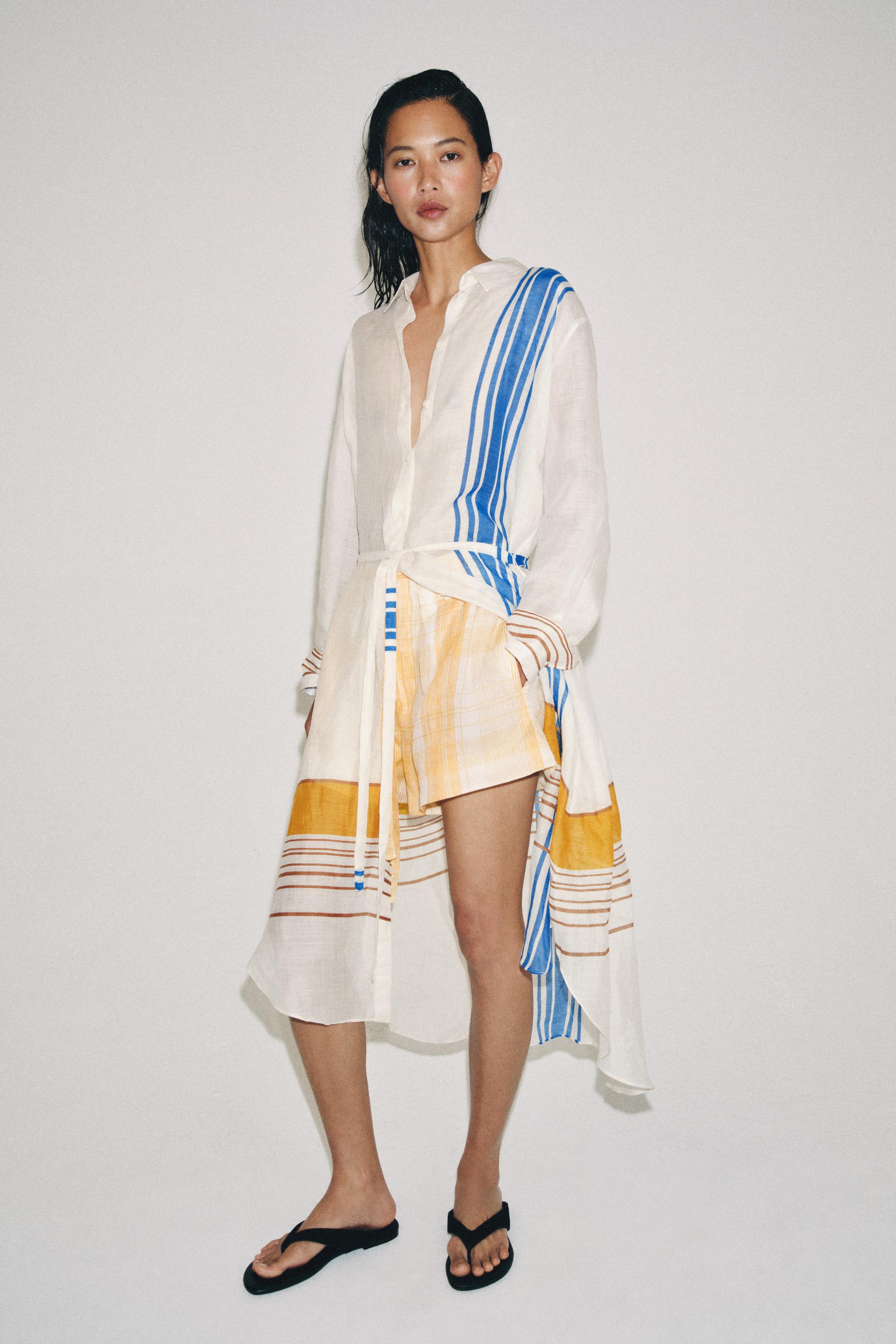 ワンピース WIRROW stand collar shirt dress 100% RAMIE SHIRTDRESS ZW COLLECTION - Multicolored | ZARA United