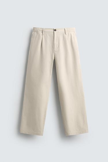 STRAIGHT-LEG PLEATED TROUSERS - Stone by Zara