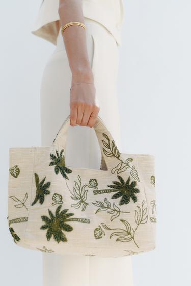 EMBROIDERED FABRIC TOTE BAG - Ecru by Zara - Image 0