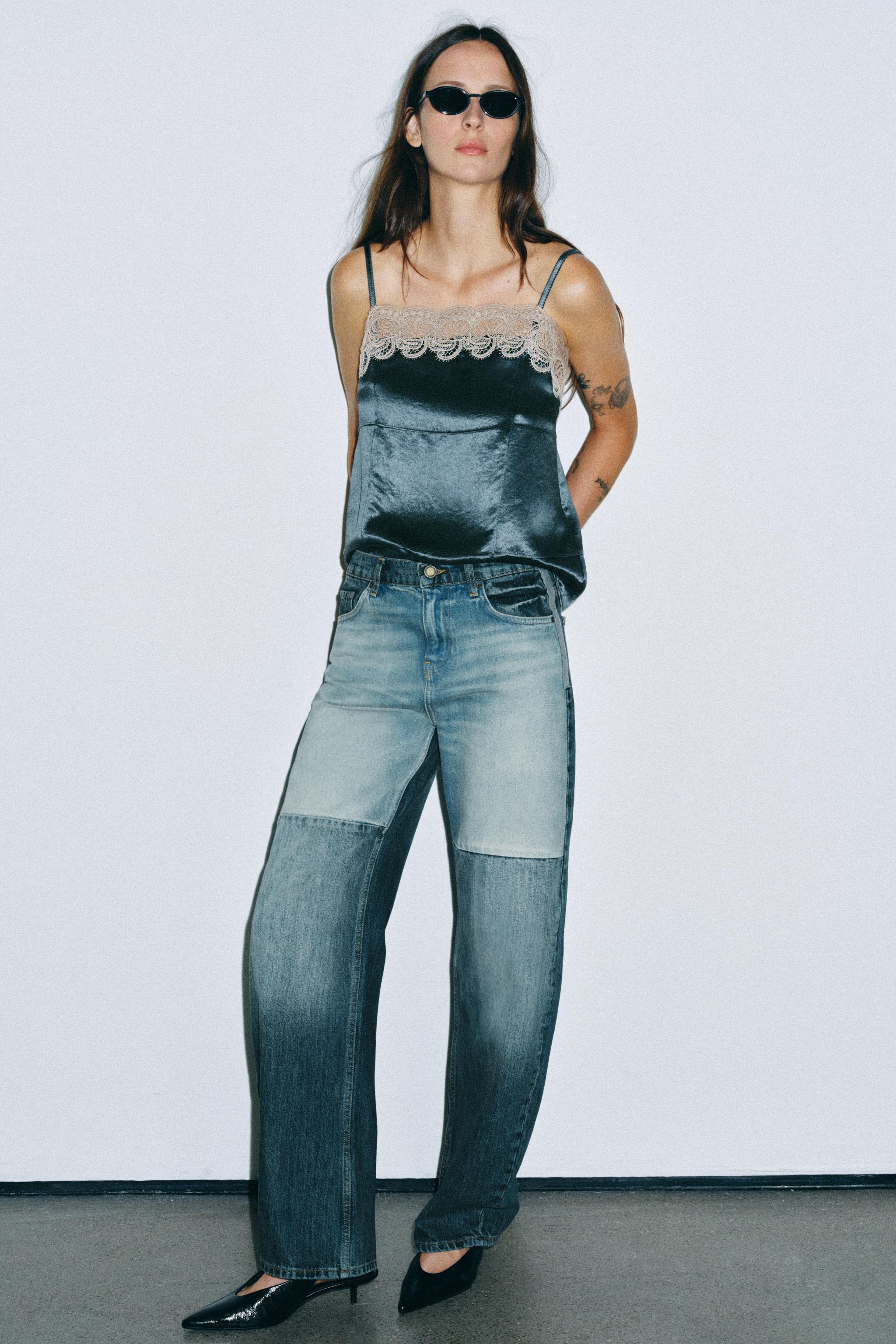 Zara ZW COLLECTION CURVED ORTA BEL PATCHWORK JEAN görsel 3