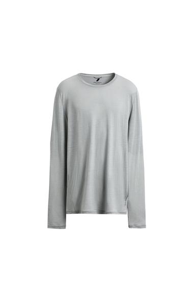 Zara STRIPED JACQUARD T-SHIRT WITH WOOL - Anthracite grey
