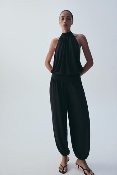 DRAPED HALTERNECK SAROUEL JUMPSUIT - Midnight blue by Zara
