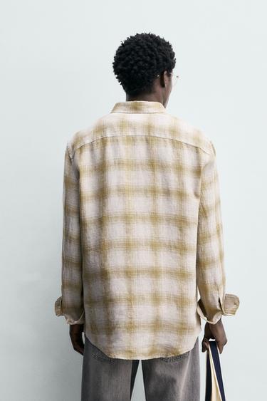 CHEMISE À CARREAUX EN LIN - écru/jaune de Zara - Image 2