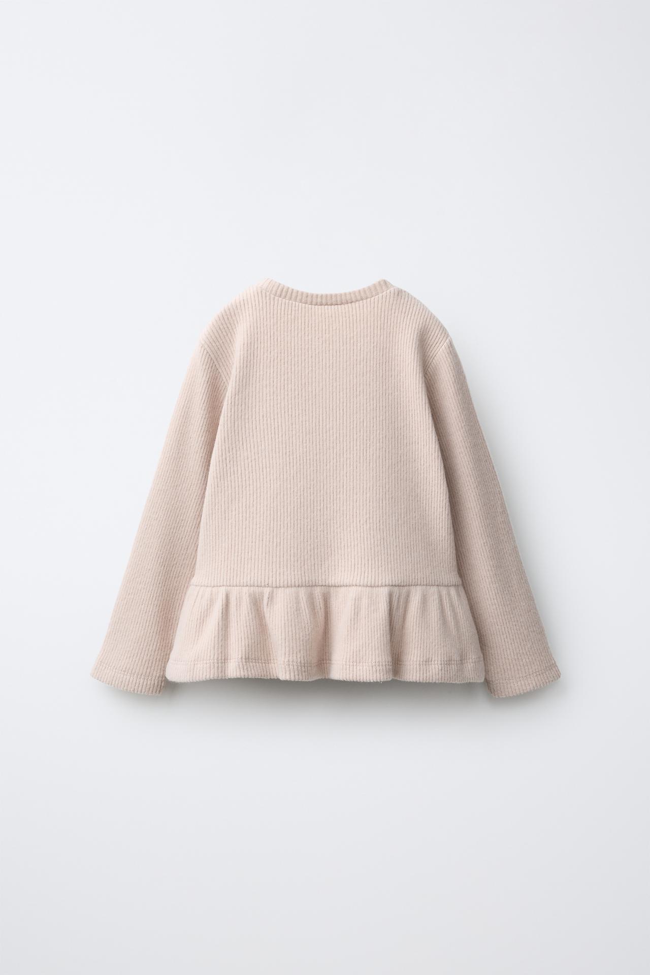 SOFT TOUCH RIBBED PEPLUM T-SHIRT — Beige