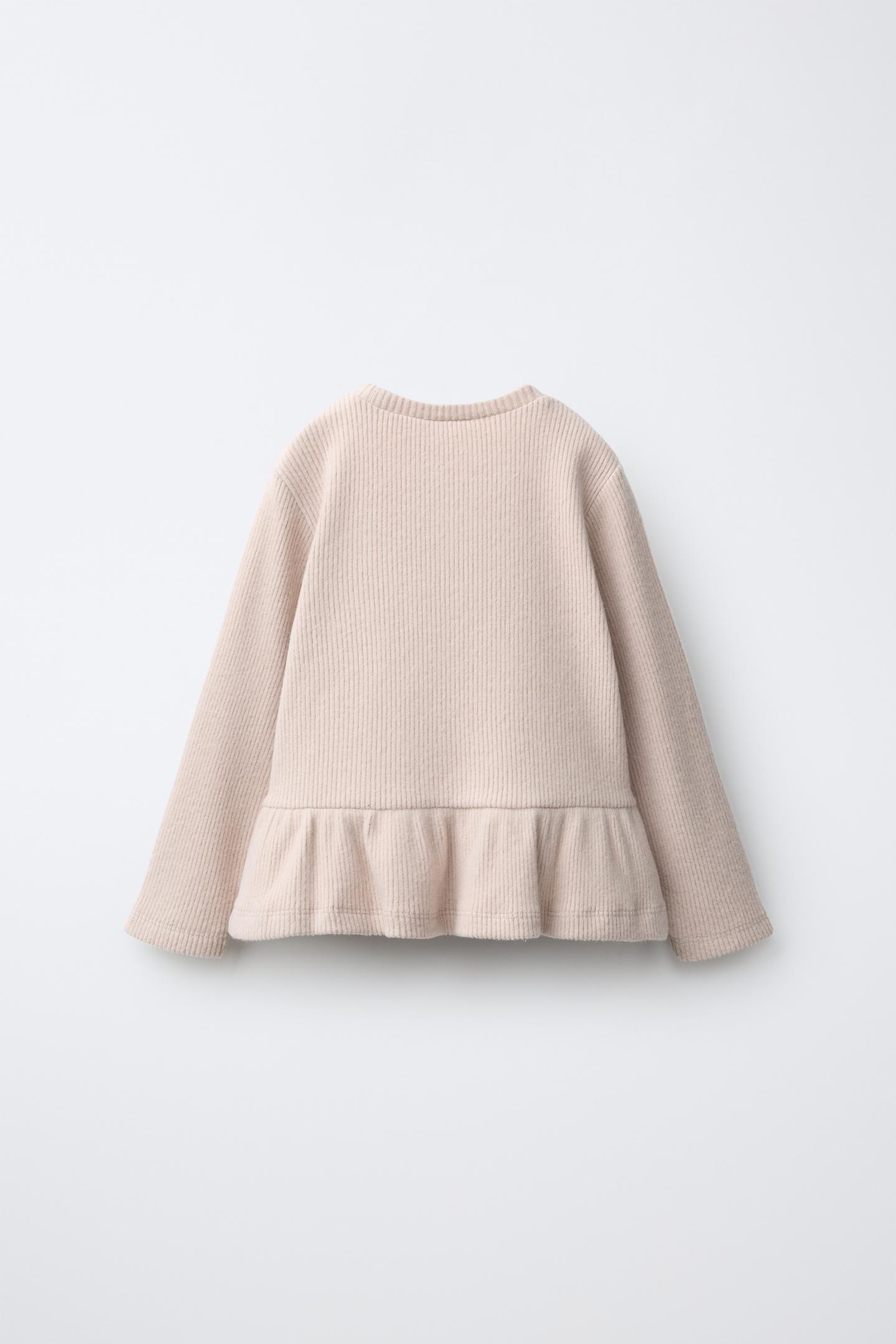 Детская футболка Zara Soft Touch Ribbed Peplum, цвет: Бежевый — фото 2