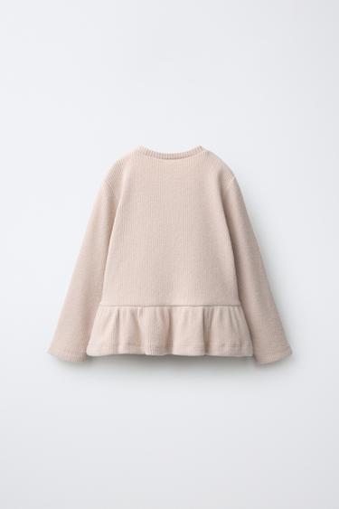 SOFT TOUCH RIBBED PEPLUM T-SHIRT — Beige 2